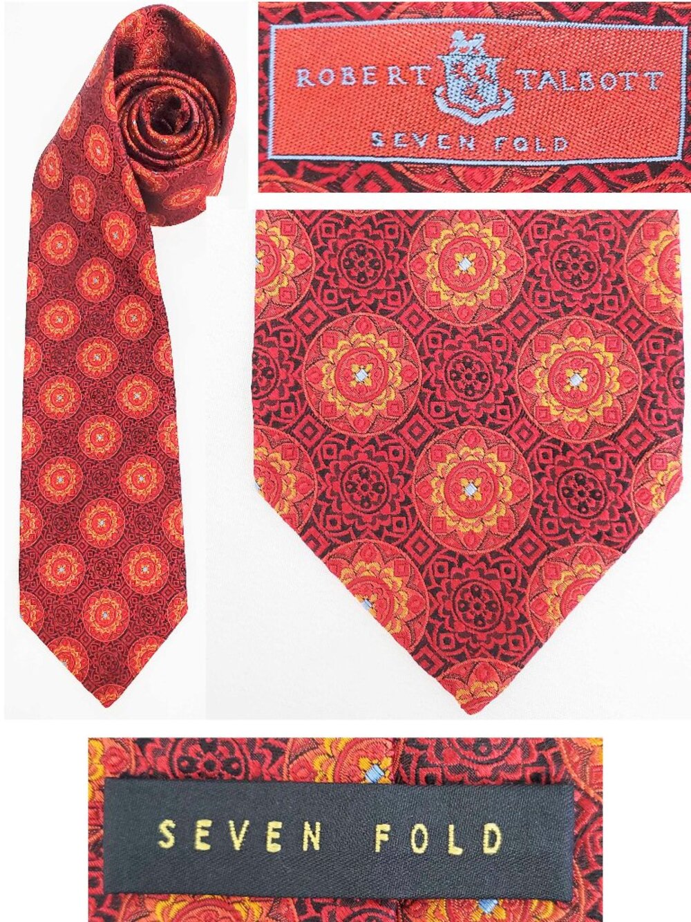 Robert Talbott Mens Seven Fold Neck Tie 5/40 Limited Edition Black Red Orange